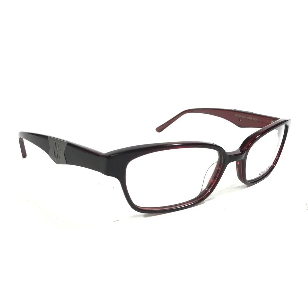 Vera Wang Eyeglasses Frames V087 BU Burgundy Red Square Horn Rim 52-17-135